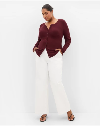 City Chic - Plus size Button Through Knit Top - berry