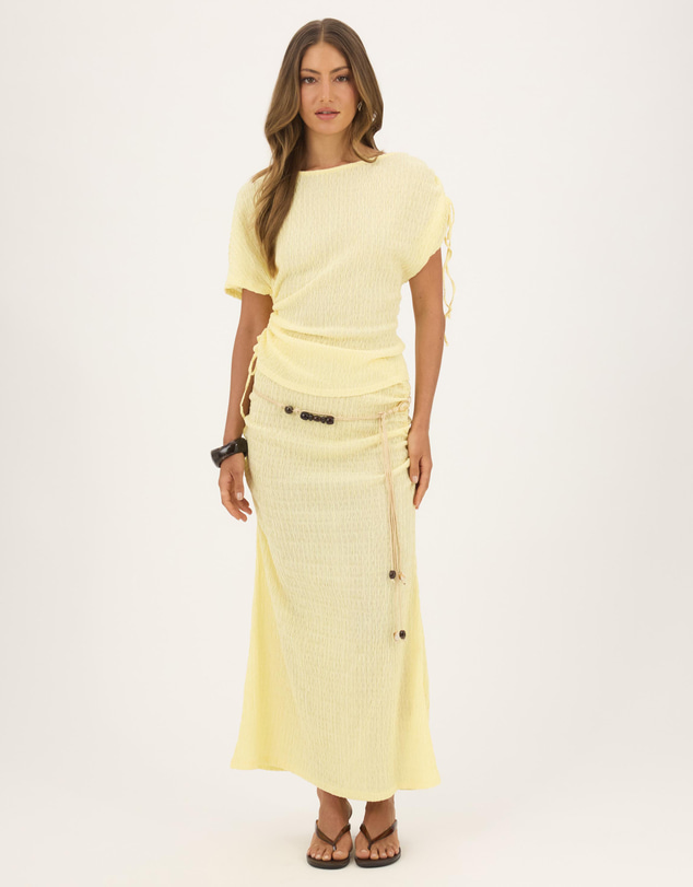 Atmos&Here - Maeve Textured Jersey Skirt With Beaded Belt