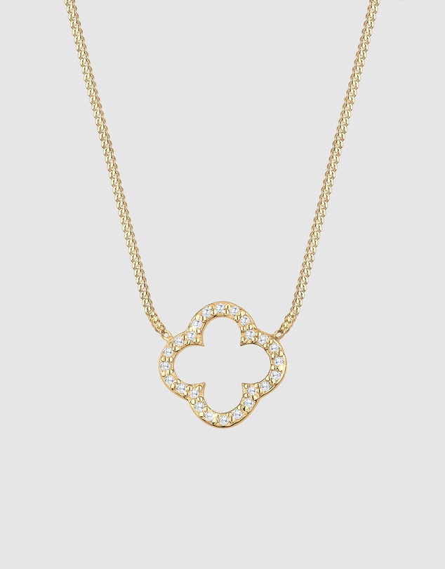 Elli Jewelry - Necklace Cloverleaf Pendant Elegant Luck with Zirconia Crystals in 925 Sterling Silver Gold Plated