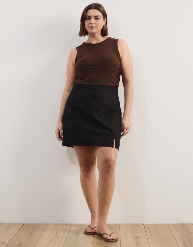 Atmos&Here Curvy - Sage Cotton Linen Blend Mini Skirt