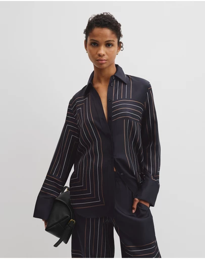 Country Road - Print Long Sleeve Washable Silk Shirt