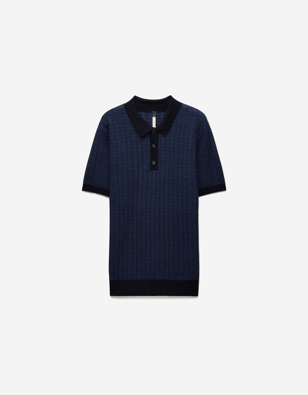 Calibre - Textured Jacquard Merino Polo Navy