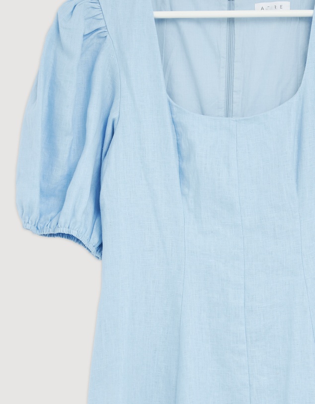 Revibe - Repaired AERE Portia Linen Puff Sleeve Midi Dress - AU 12