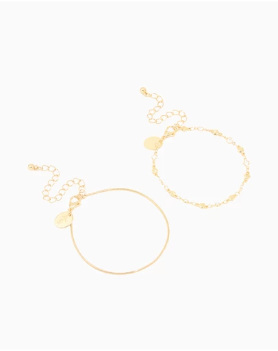 Lovisa - Gold Cubic Zirconia Heart & Snake Chain Bracelets 2-Pack