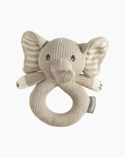 Living Textiles - Knitted Ring Rattle - Mason the Elephant