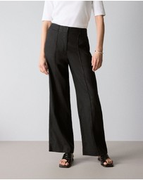 Trenery - Linen Pintuck Detail Wide Leg Pant in Black