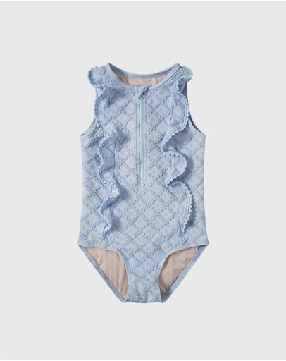Aqua Blu Kids - Stepping Stones Blue Cap Sleeve Frill One Piece - Kids