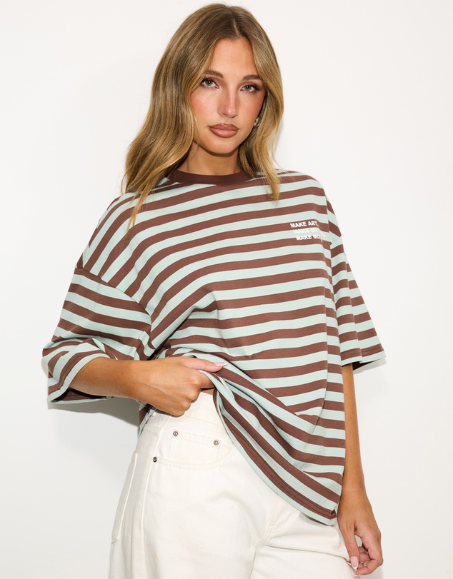 Dazie - Nostalgia Stripe Oversized Graphic Boyfriend Tee