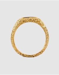 Kuzzoi - ICONIC EXCLUSIVE - Ring Male Signet Hammered Enamel 925 Sterling Silver Gold Plated