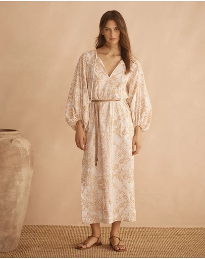 AUR OCEA - Embroidered Billow Sleeve Tunic Dress