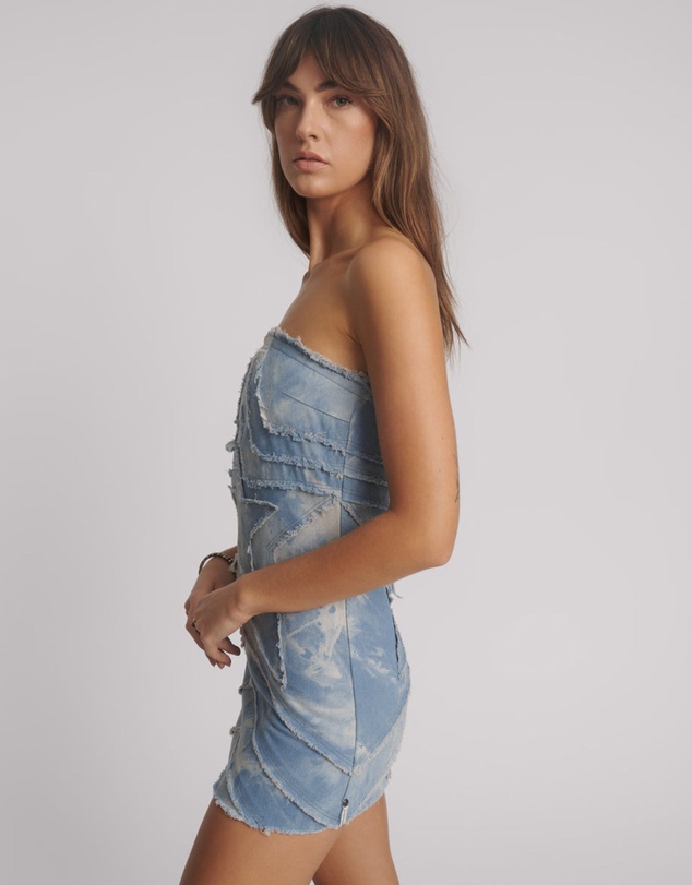 ONE TEASPOON - Strapless Tube Star Denim Mini Dress - Blue Halo