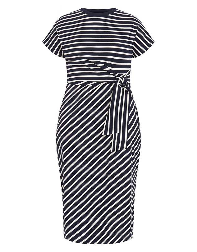City Chic - Plus size Claire Stripe Side Tie Midi Dress - navy