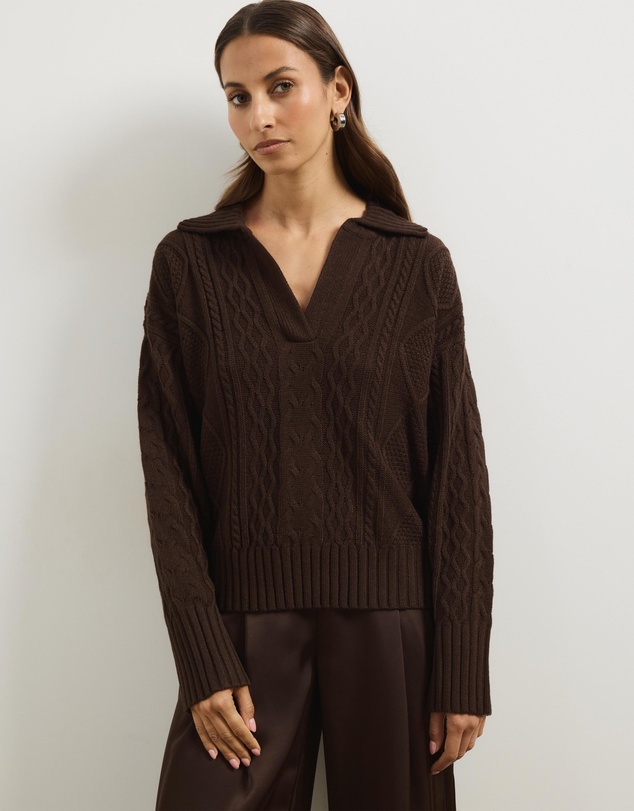 Atmos&Here - Faye Cable Knit Pullover With Collar