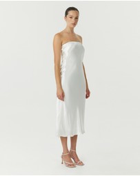 Third Form - Satin Tie Back Strapless Midi Dress