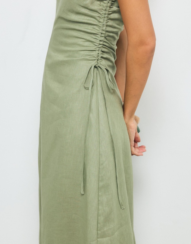 AERE - Lucia Ruched Linen Midi Dress