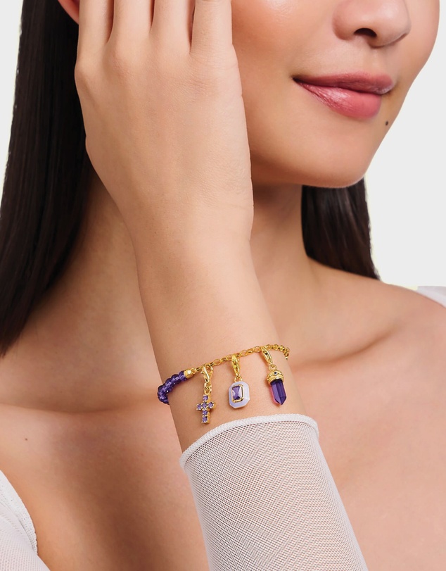 THOMAS SABO - Gold Cross Charm Pendant with Amethyst-Coloured Stones