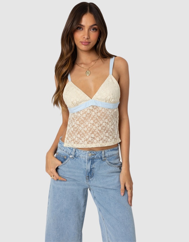 EDIKTED - Sheer Lace Open Back Tank Top