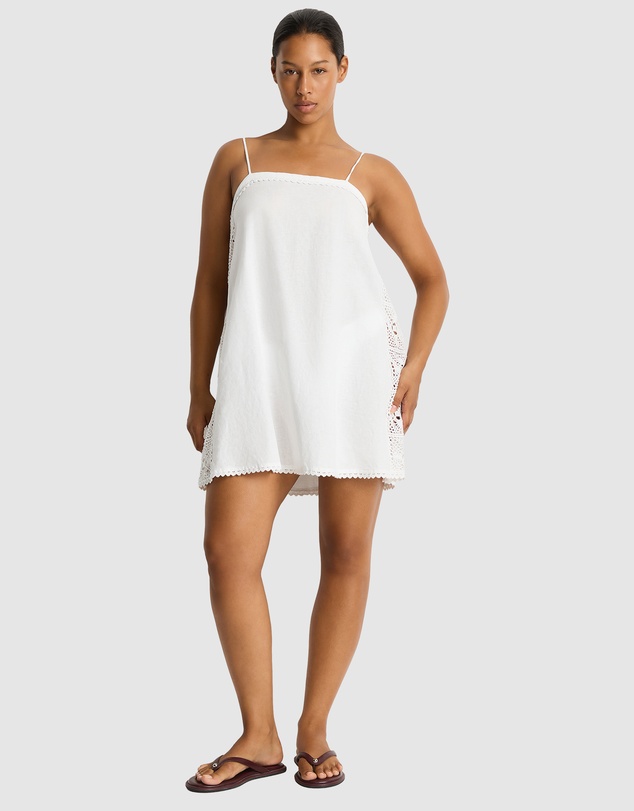 Sea Level Australia - Shore Linen Panelled Bandeau Lace Short Dress