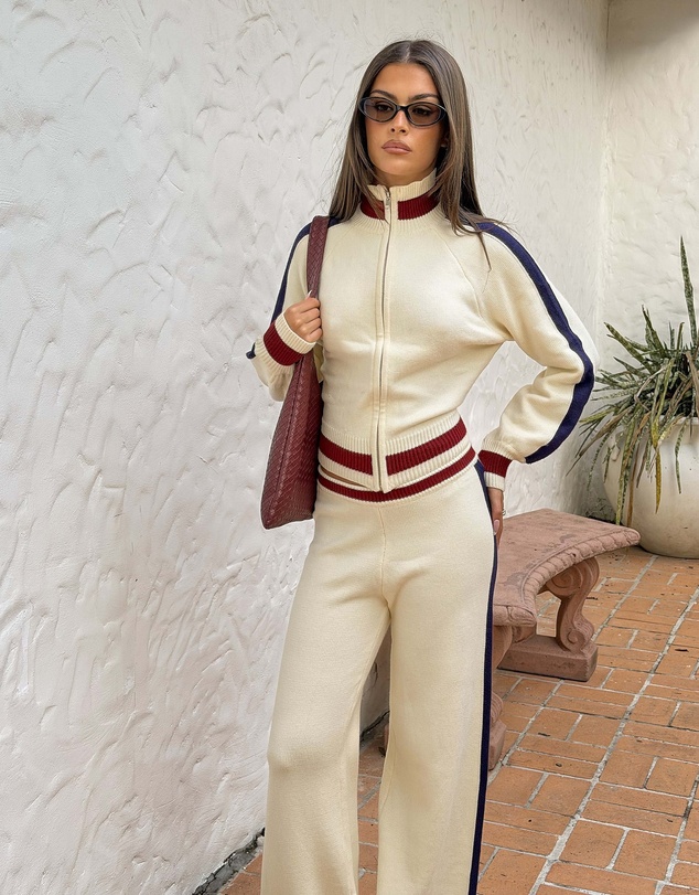 Beginning Boutique - Liberty Cream Knit Jacquard Zip Sweater