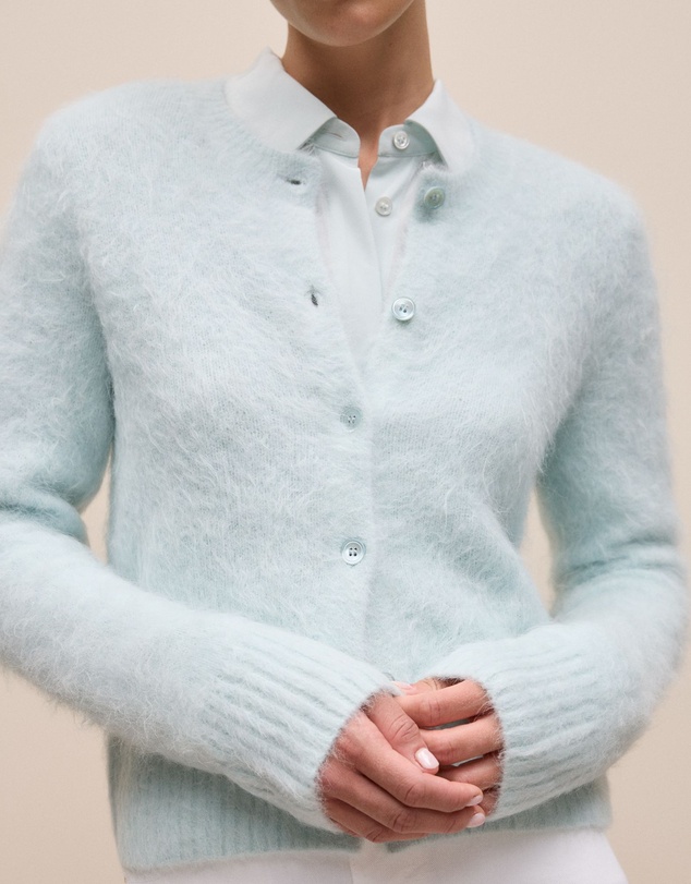 Trenery - Brushed Alpaca Button Through Cardigan in Faint Blue