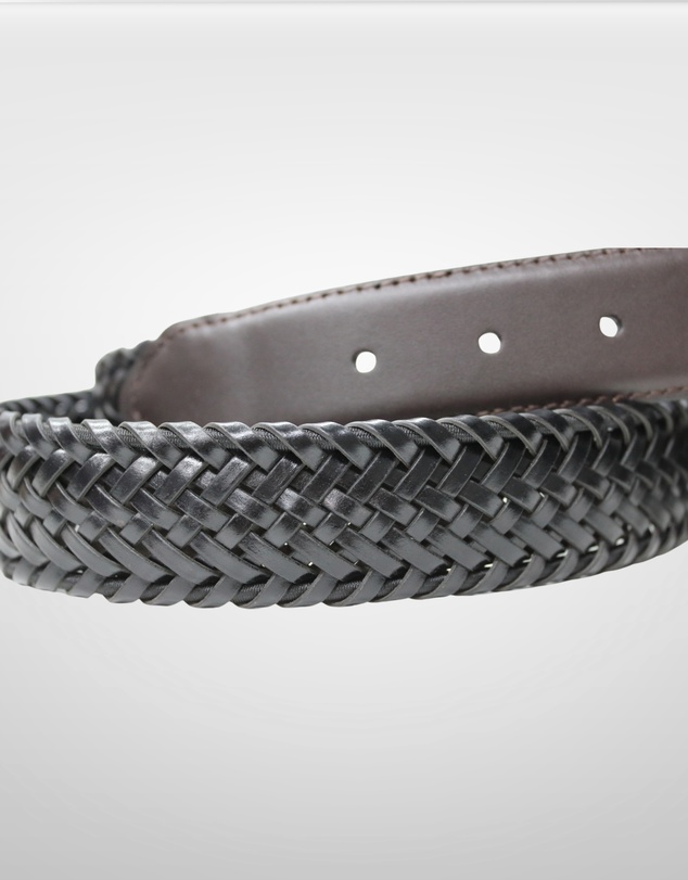 DENTS - Woven Leather Belt with Satin Nickel Buckle