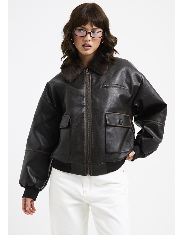 Alice In The Eve - Cody Fur Trim Distressed PU Jacket
