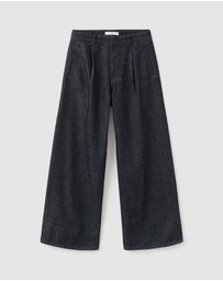 M.N.G - Wide-Leg Pleated Denim Trousers
