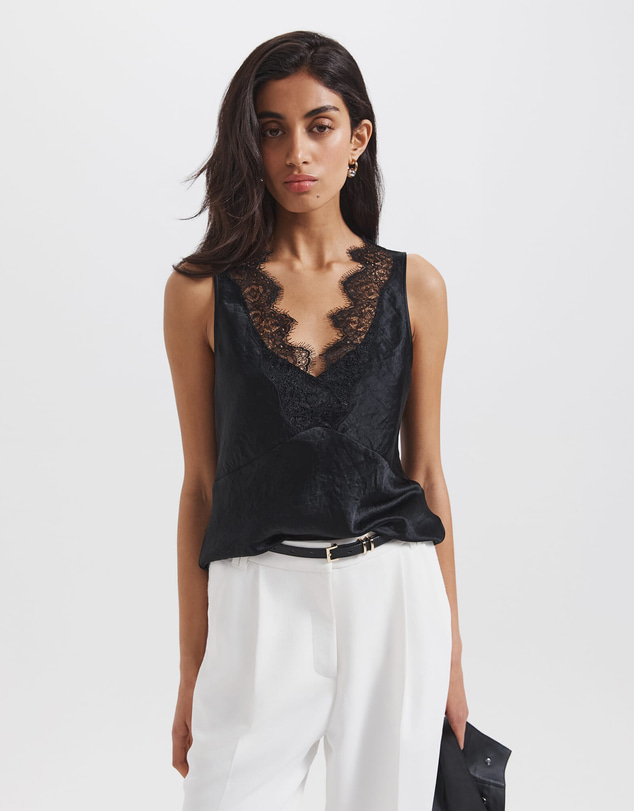 SABA - Ivana Crinkle Lace Detail Tank