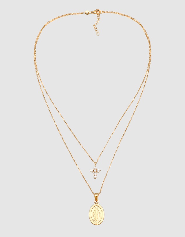 Elli Jewelry - Necklace Layer Crystal Cross 925 Sterling Silver Gold-Plated