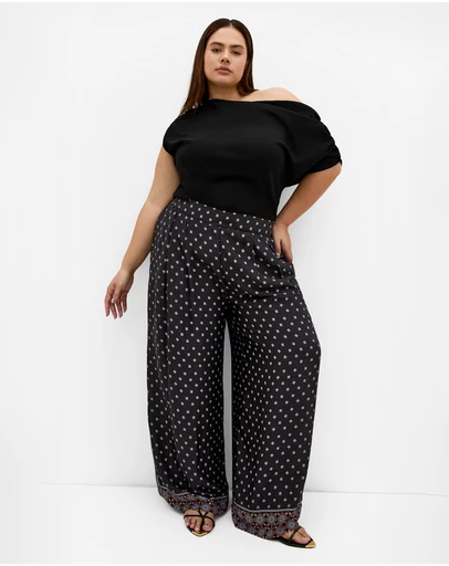 City Chic - Plus size Amber Boho Print Border Pant - black