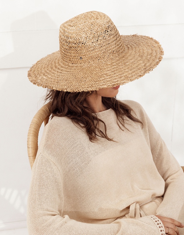 Morgan & Taylor - Lieta Woven Straw Fedora in Natural Beige