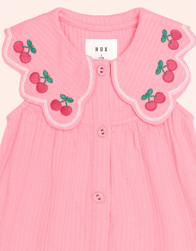 Huxbaby - Cherry Embroidery Collar Dress - Babies-Teens