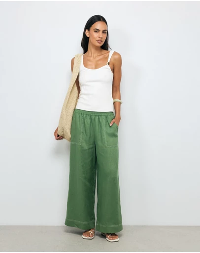 AERE - Contrast Stitch Linen Pants