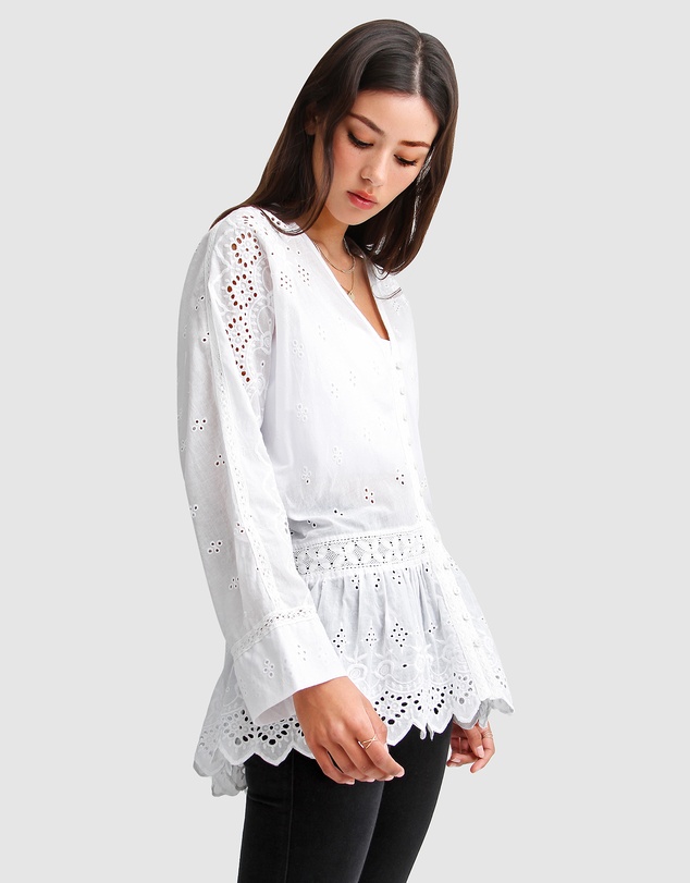 Belle & Bloom - Unbutton Me Eyelet Button Down Shirt