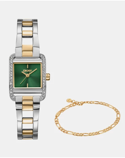 DKNY - Mini Two-Tone 21x27mm Green Dial Womens Watch + Gold Bracelet