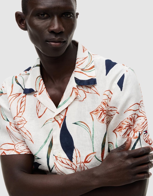 Tommy Hilfiger - Regular Tropical Print Linen Short Sleeve Shirt