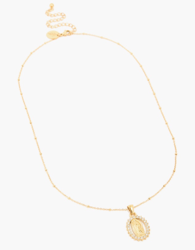 Lovisa - Waterproof Gold Plated Stainless Steel Diamante Mary Pendant Necklace