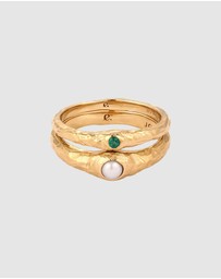 Elli Jewelry - Ring Set Organic Emerald Pearl 925 Sterling Silver