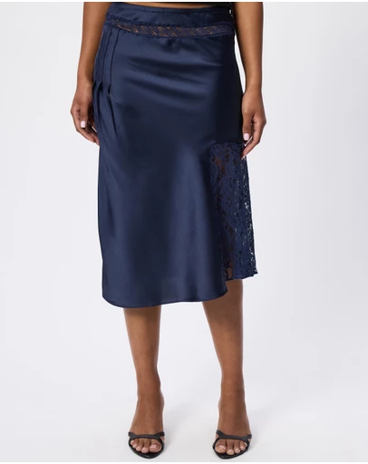 Damson Madder - Elea Satin And Lace Midi Skirt