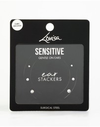 Lovisa - Surgical Steel Cubic Zirconia Stud Earrings 3-Pack