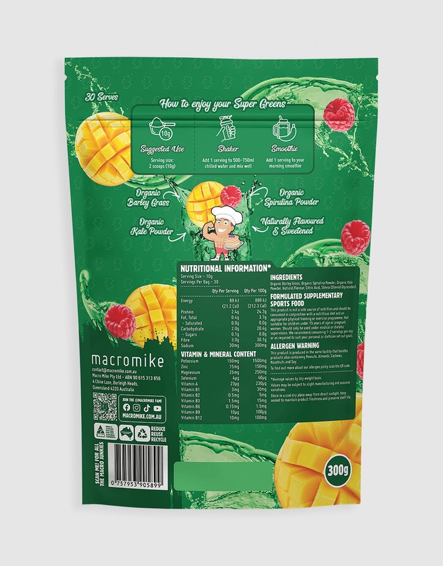Macro Mike - Mango Raspberry Splash Super Greens - 300g