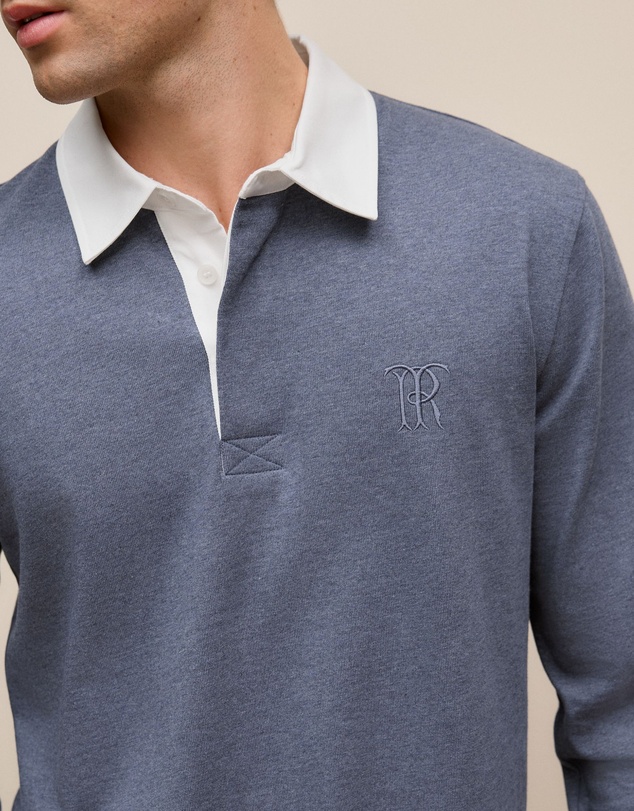 Trenery - Jersey Cotton Monogram Rugby in Denim Blue Marle