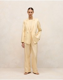 Trenery - Linen Cotton Herringbone Double Breasted Blazer in Butter