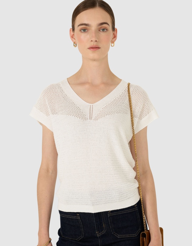 SACHA DRAKE - V Neck Mesh Knit Top