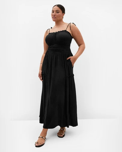 City Chic - Plus size Poolside Shoulder Tie Maxi Dress - black