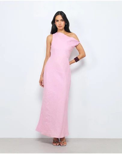 AERE - Fia Linen Draped Off Shoulder Maxi Dress