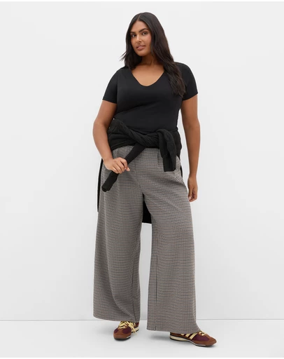 City Chic - Plus size Tiana Plaid Pant - ecru