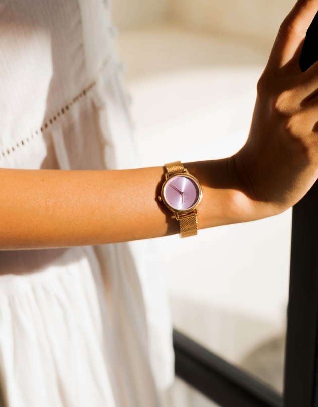 August Berg - Serenity Petite Rose Gold Blossom Pink Mesh 28mm