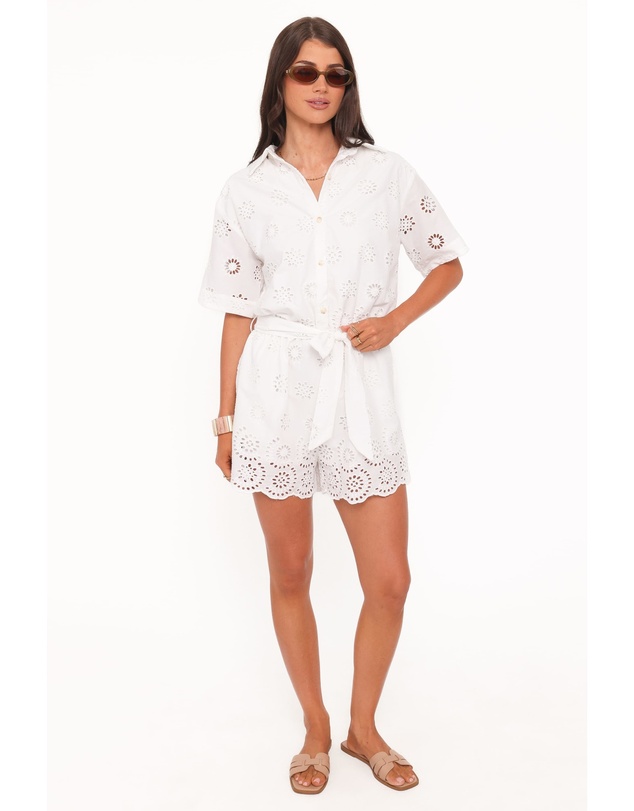 Petal & Pup - Jamie Tie Front Playsuit - White Broderie