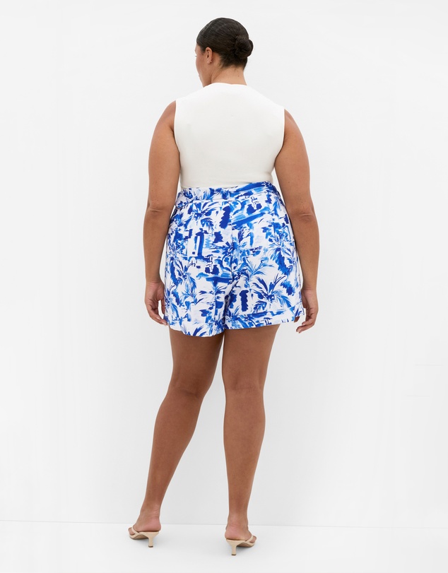 City Chic - Plus size Palm Print Short - blue